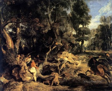  HUNT Oil Painting - Boar Hunt Peter Paul Rubens